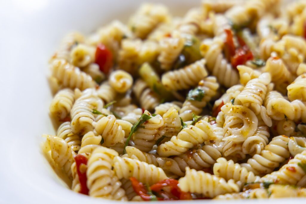 Pasta with Hummus and Everything Bagel Seasoning