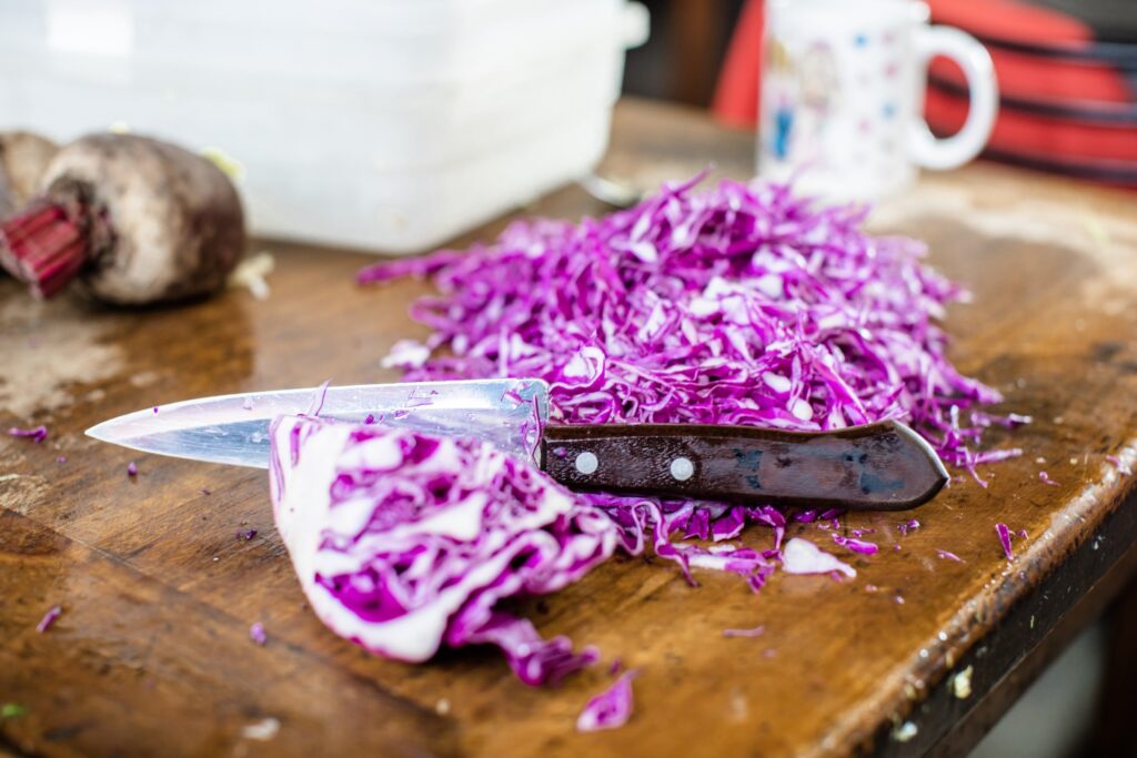 1 Sheet Pan Tofu and Red Cabbage with Creamy Herb Artichoke Sauce